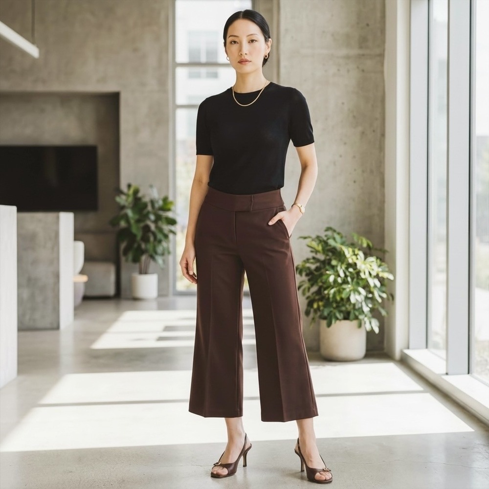 Star City Brown Wide Leg Cropped Trousers Pants Size 12 Vintage 90s Y2K Academia